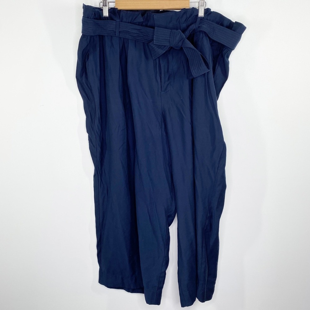 Lane Bryant Navy Blue Paper Bag Waist Belted Pants Women's Plus Size 24 NWT